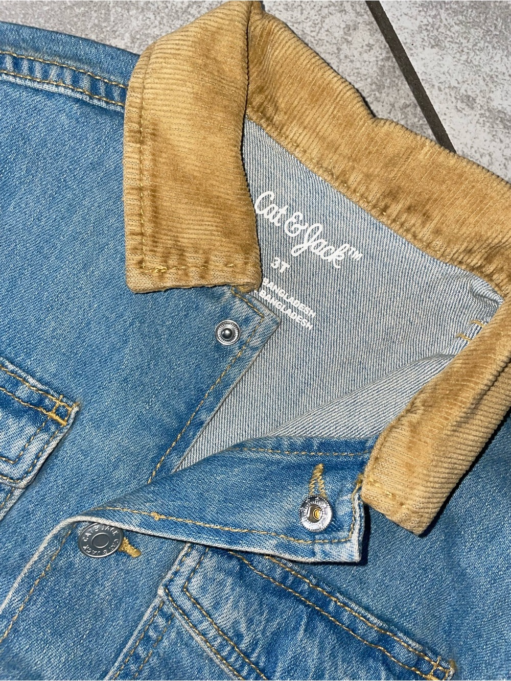 Cat & Jack Men's Light Blue Denim Jacket with Tan Corduroy Collar